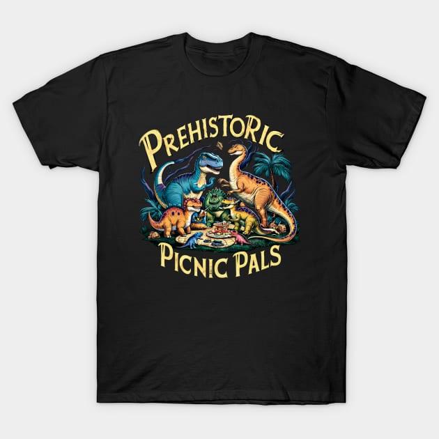 Prehistoric Picnic Pals - Dinosaur Gathering Design T-Shirt by WEARWORLD